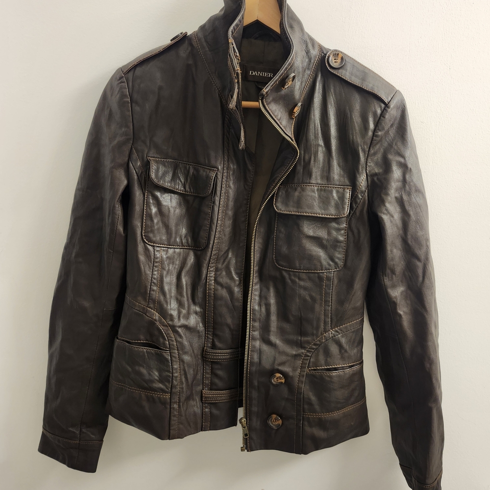 Danier Dark Brown Military Style Leather Jacket